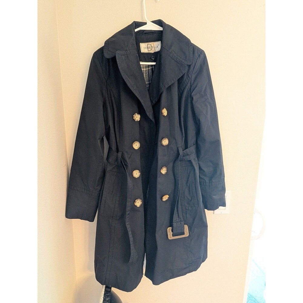 Donatella Double-Breasted Trench Coat — Black w/ Plaid Lining, S/M